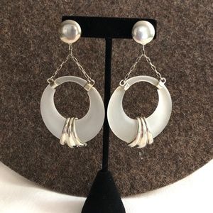 VTG P&M Paris Silver & Faux Crystal Deco Earrings